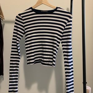 Brandy Melville Navy and White Striped Long Sleeve Shirt